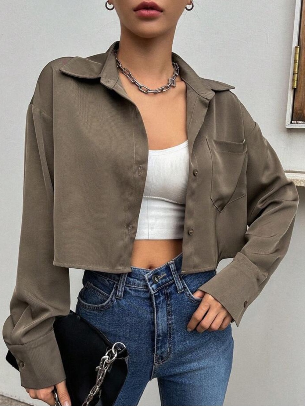 SHEIN• Crop Button-Front Shirt
